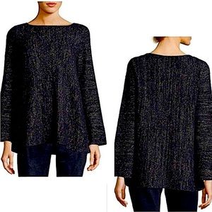 Lafayette 148 NY Black Gold Metallic Cashmere Blend  Sweater Tunic Pullover Sz M